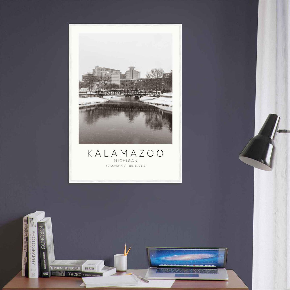 Kalamazoo Michigan Snowy River Bridge Black White Photo Poster - Image 3