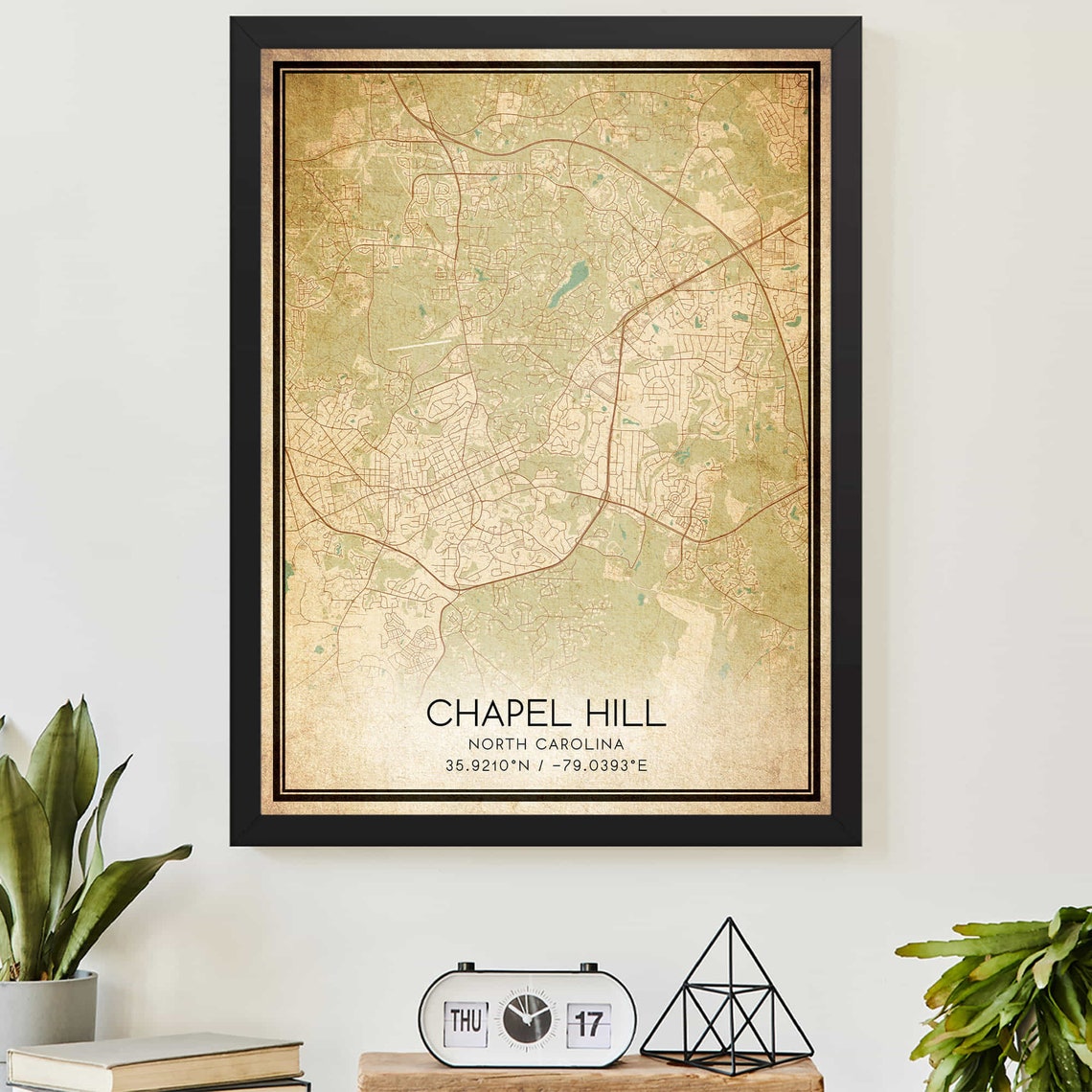 Chapel Hill North Carolina Vintage Street Map Coordinates Poster