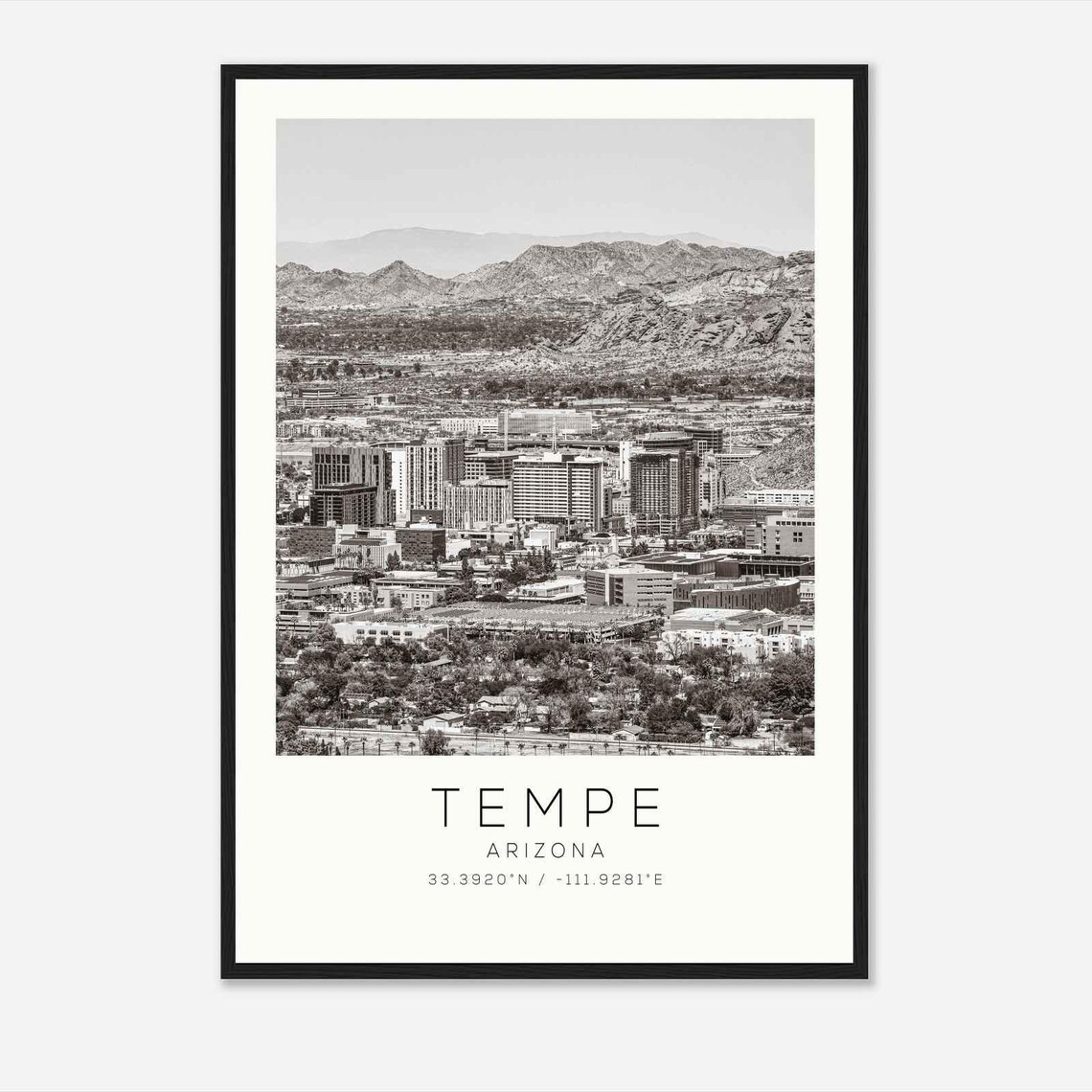 Tempe Arizona Downtown Skyline Desert Mountains Photo Travel Poster