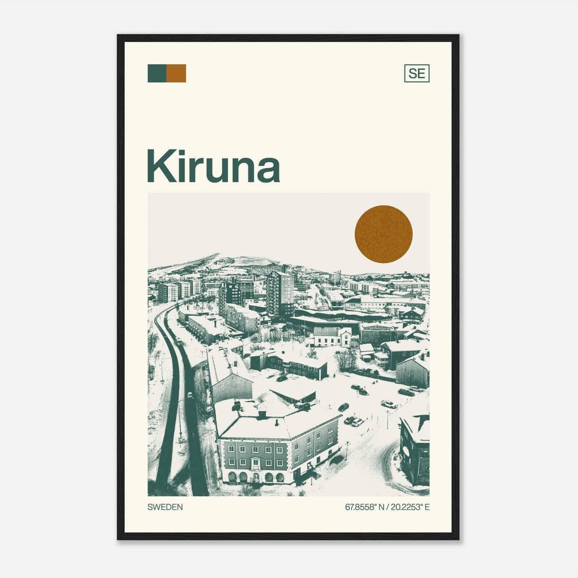 Kiruna Sweden Minimalist Monochrome Travel Poster