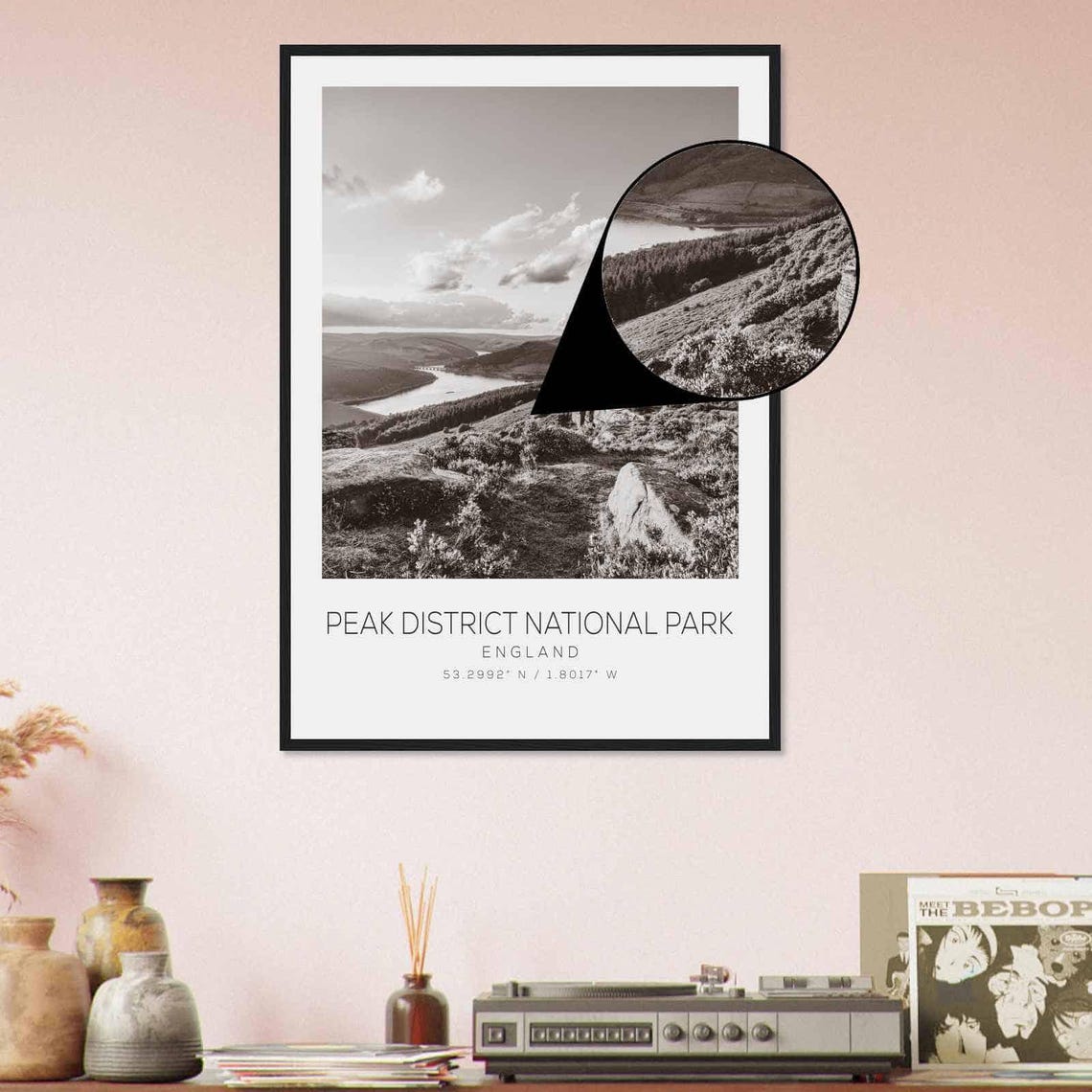 Peak District National Park Reservoir Vista Black White Photo Poster - Image 4