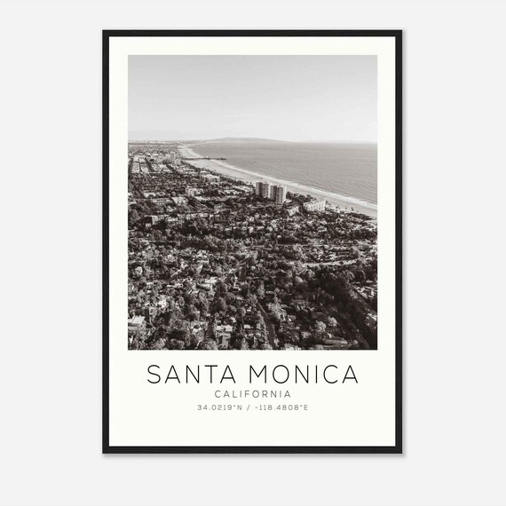 Santa Monica California Aerial Coastline Pier Minimalist Photo Poster