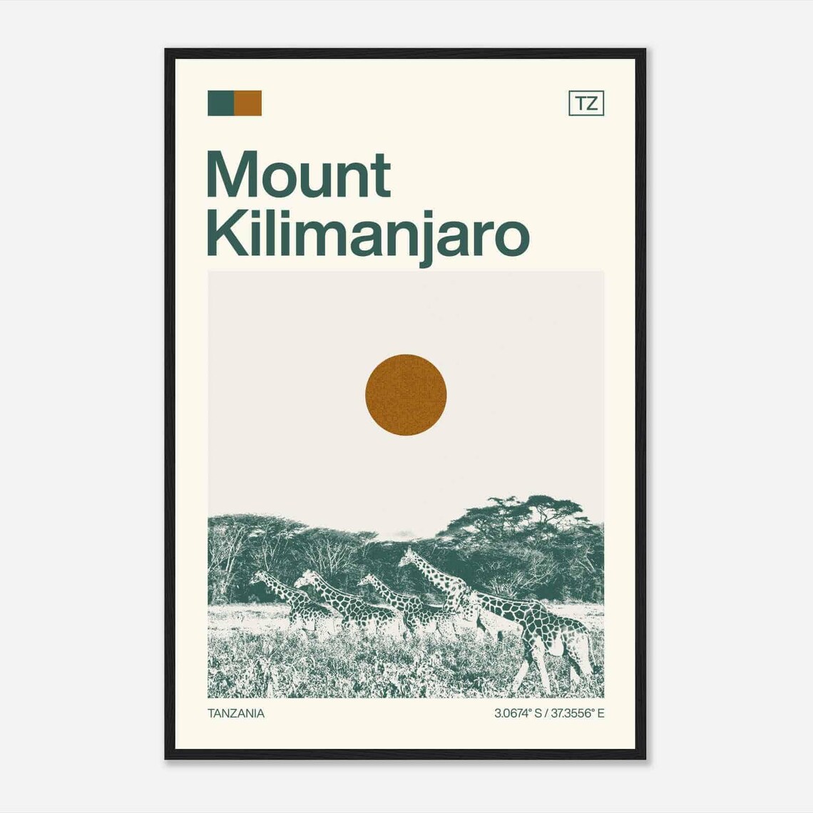 Mount Kilimanjaro Tanzania Giraffe Safari Minimalist Travel Poster