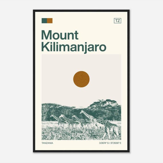 Mount Kilimanjaro Tanzania Minimalist Monochrome Travel Photo Poster