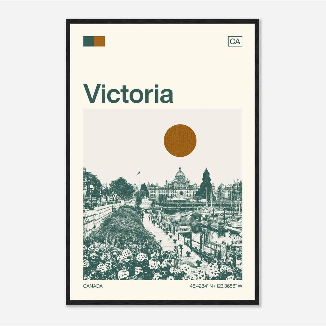Victoria Canada Inner Harbor Garden Vintage Style Travel Poster