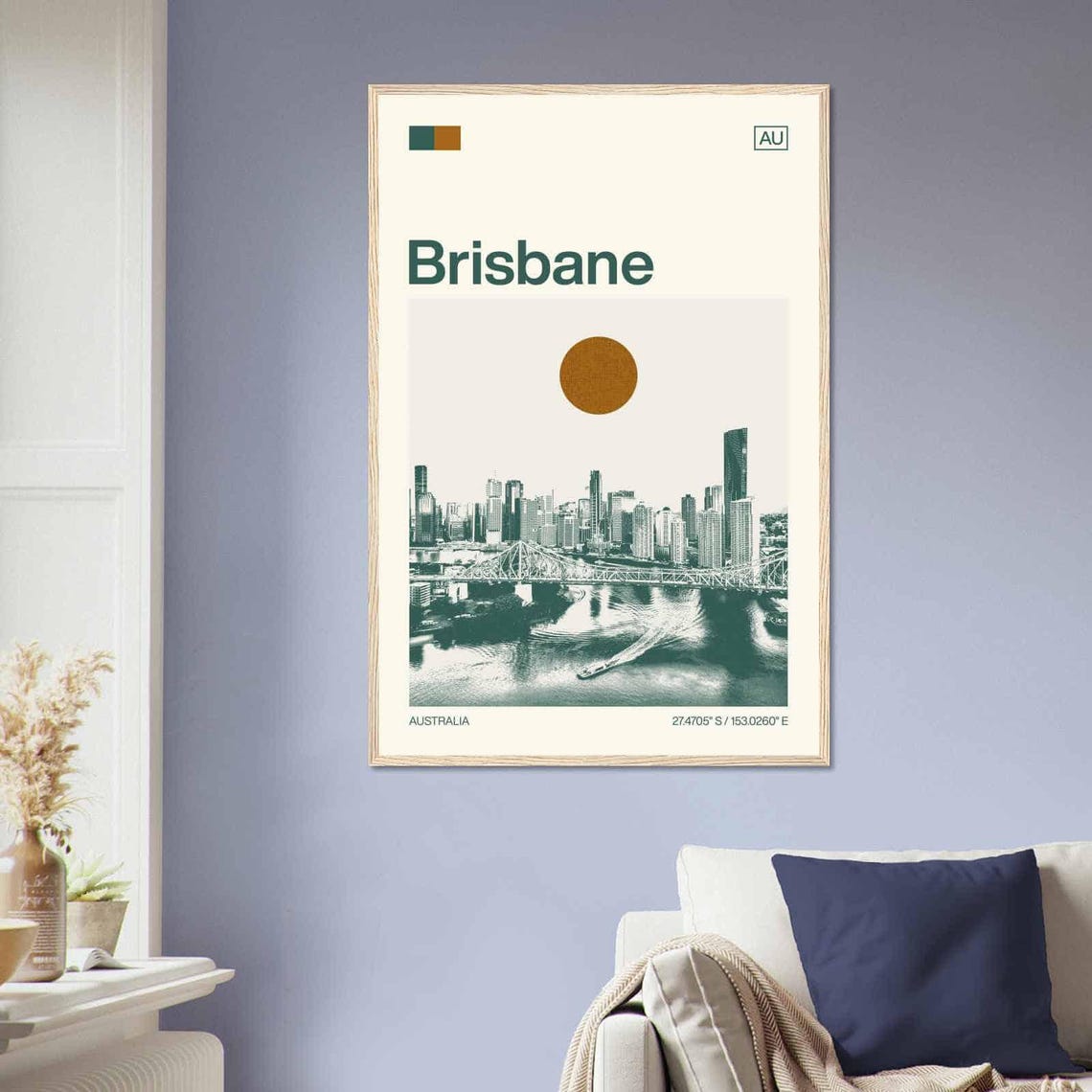 Brisbane Australia Teal Duotone Story Bridge Skyline Art Poster - Image 2