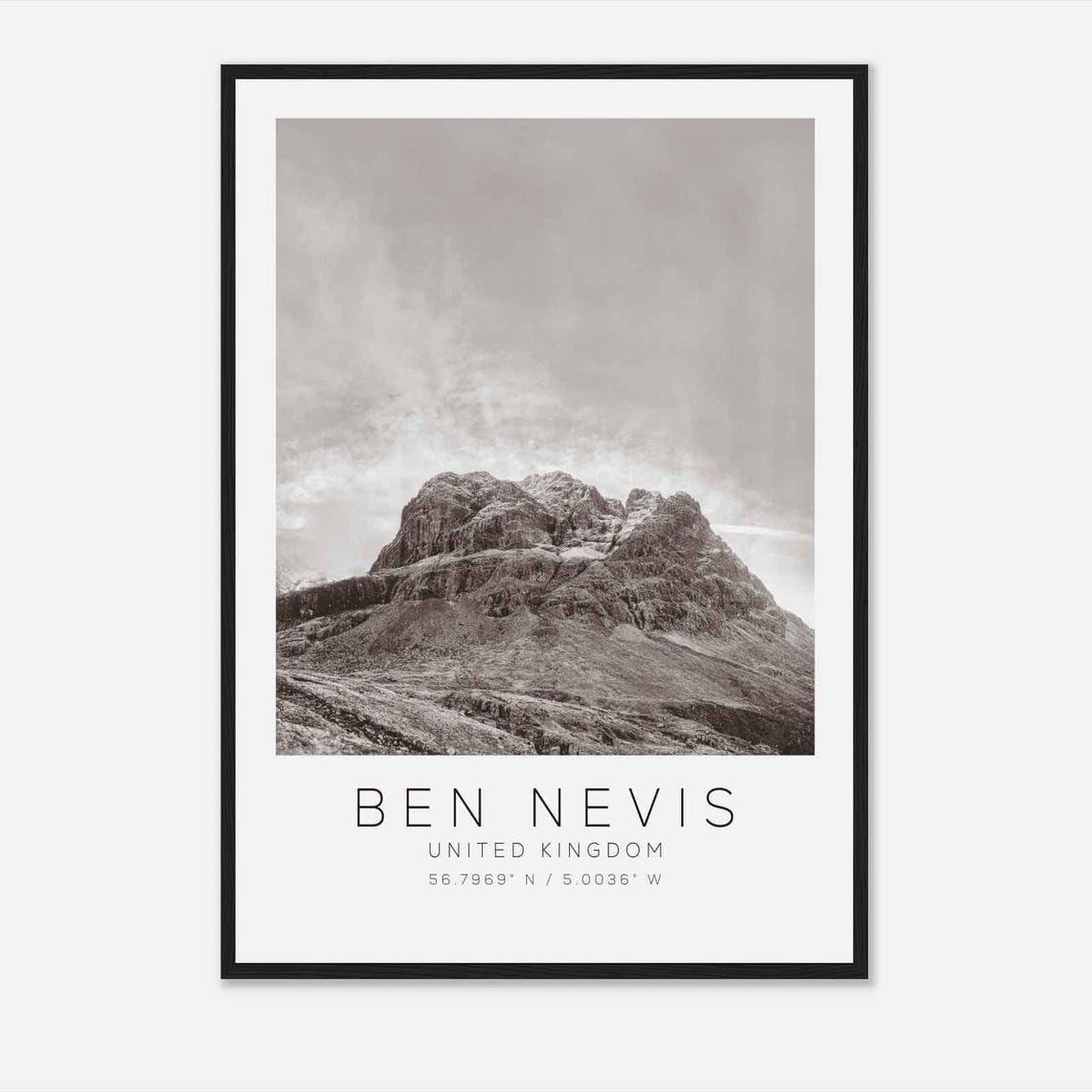 Ben Nevis Scotland Mountain Peak Black White Minimalist Poster