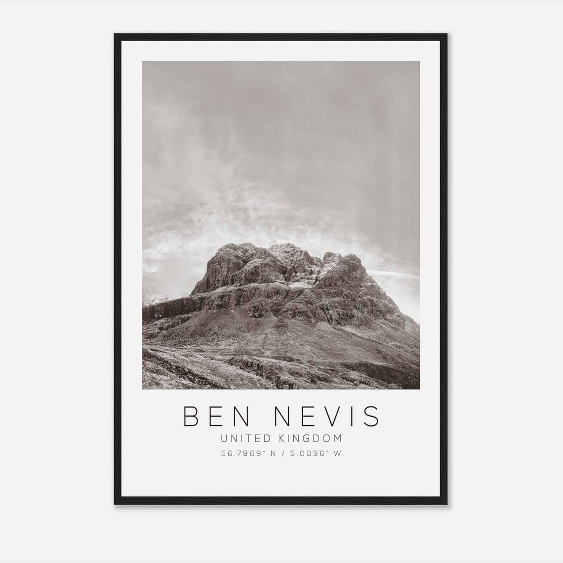 Ben Nevis United Kingdom Travel Photo Poster Bw Ben Nevis Travel Print Minimalist Travel Poster Print