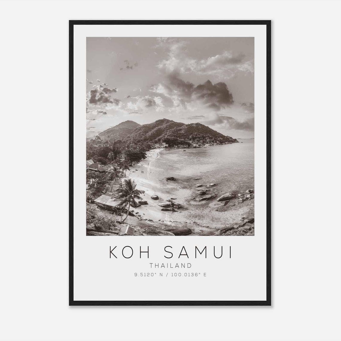 Koh Samui Thailand Black White Tropical Beach Island Bay Poster