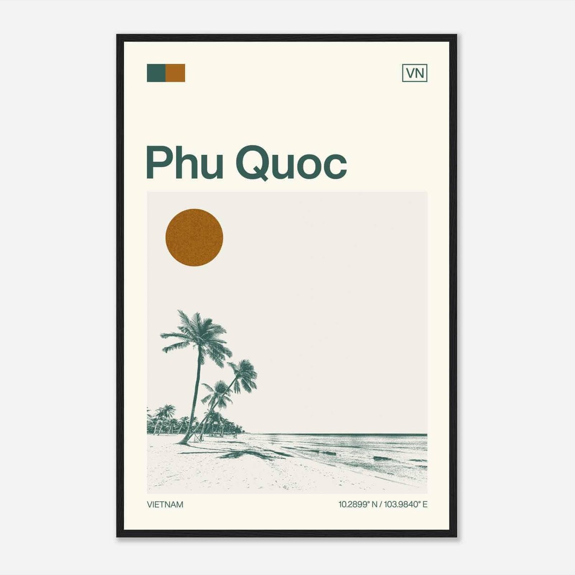 Phu Quoc Vietnam Palm Beach Island Coast Minimalist Travel Poster