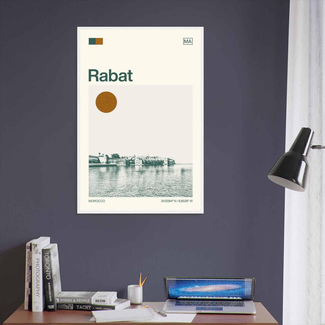 Rabat Morocco Kasbah Fortress River View Sun Duotone Travel Poster - Image 3