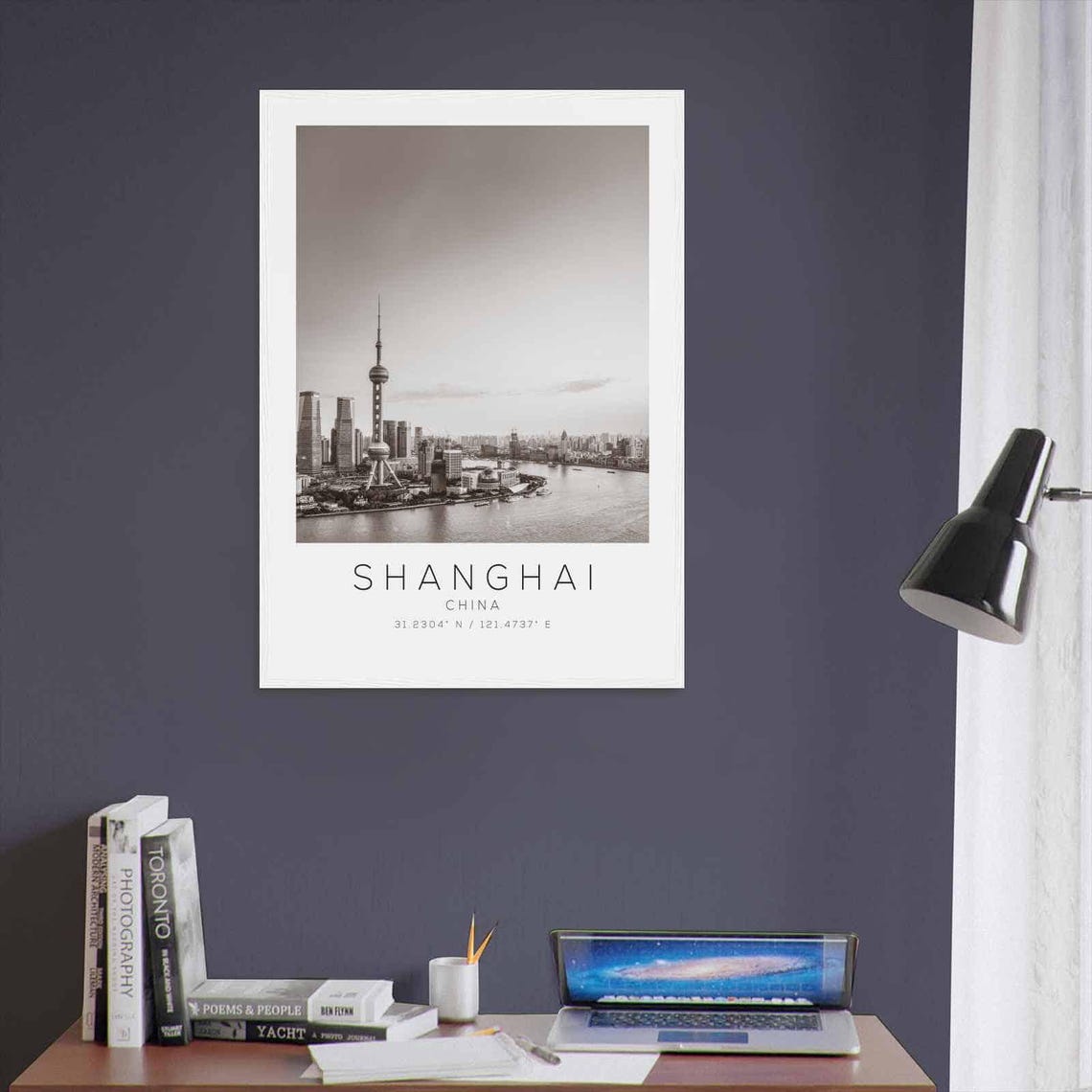 Shanghai China Oriental Pearl Tower Skyline Black and White Poster - Image 3
