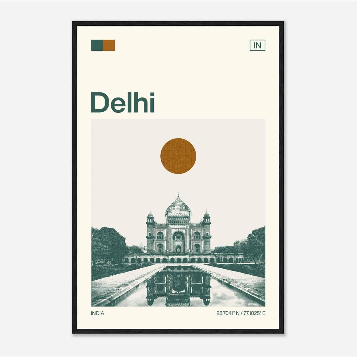 Delhi India Humayun Tomb Reflection Pool Minimalist Travel Poster