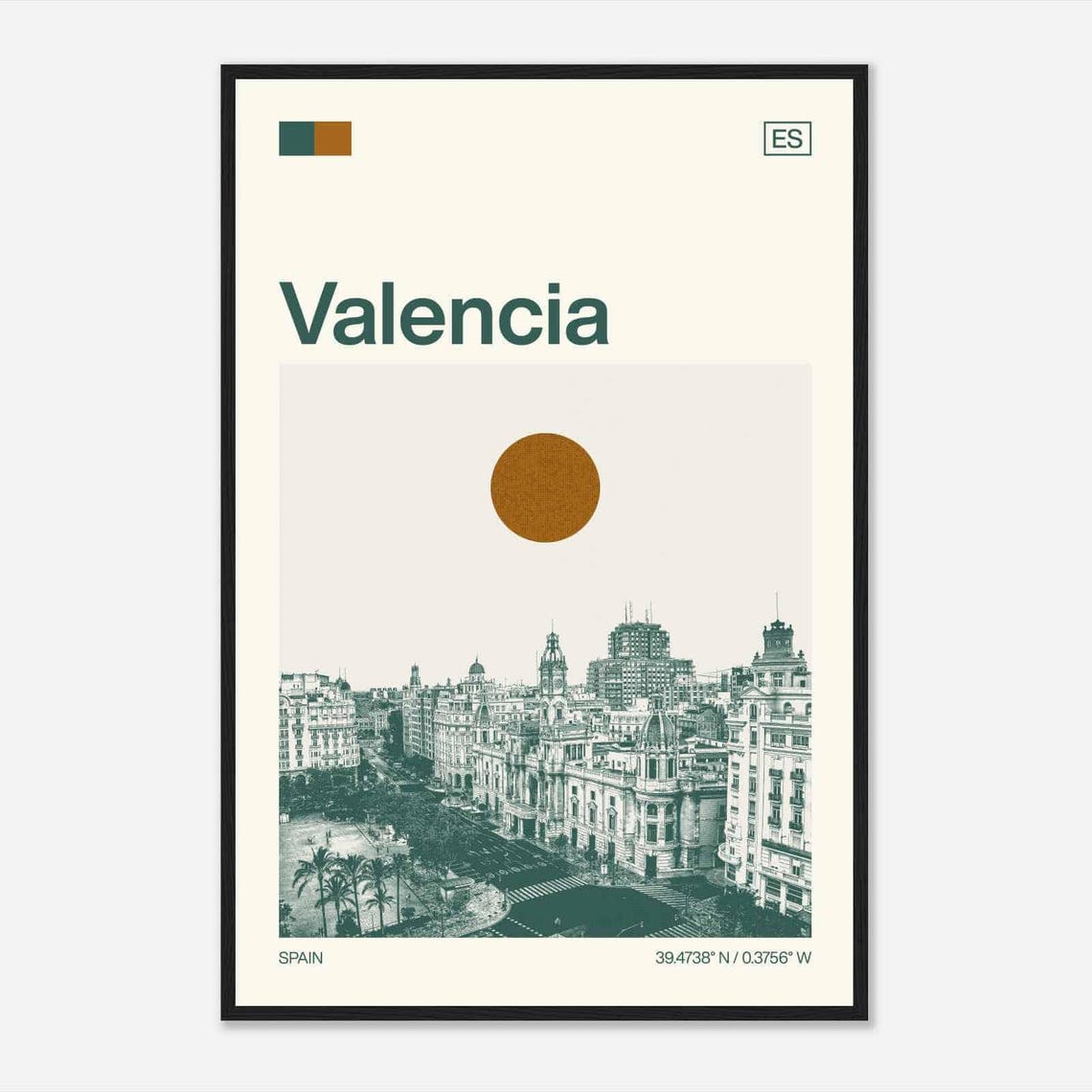 Valencia Spain Minimalist Monochrome City Square Architecture Poster