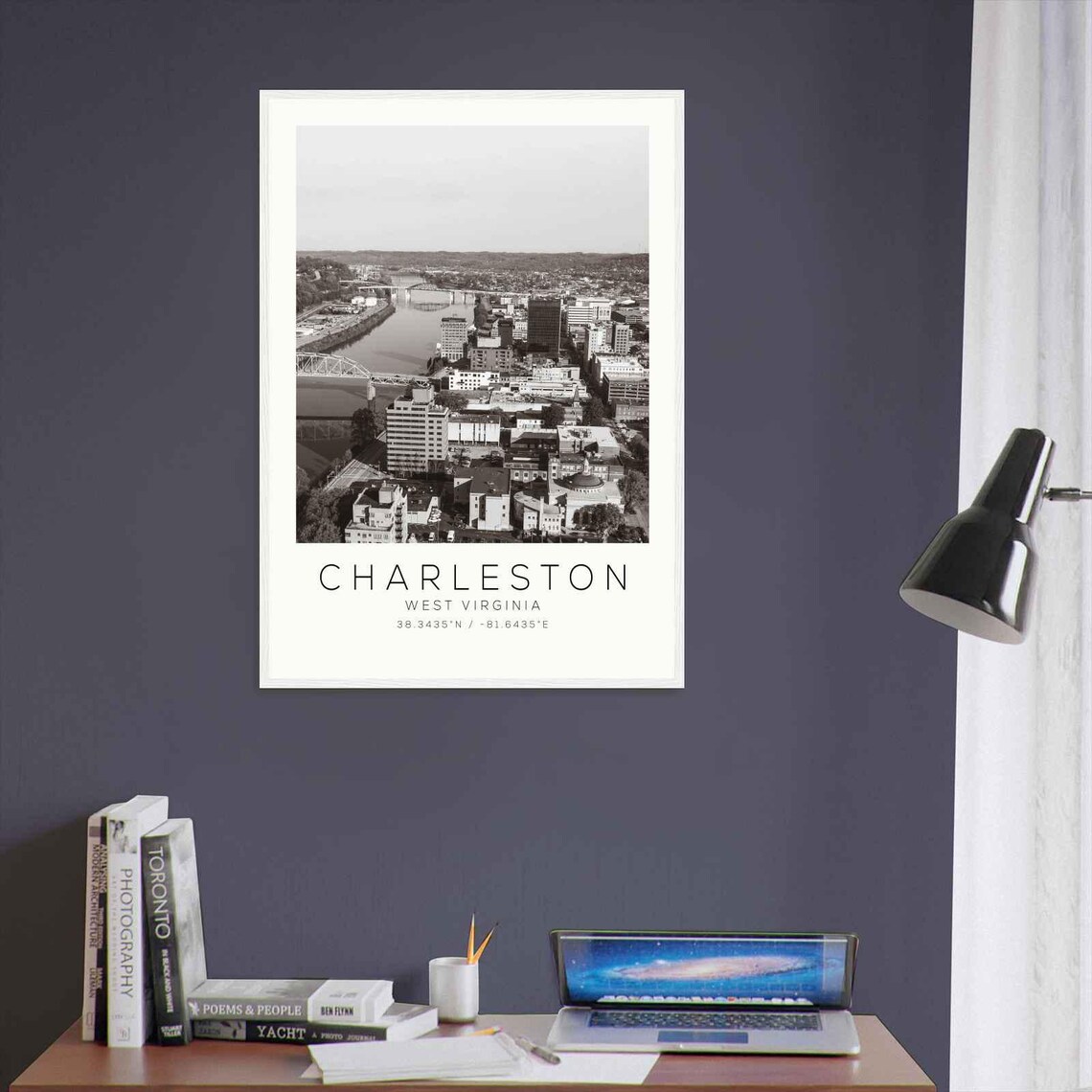 Charleston West Virginia Downtown River Aerial Bridge View Poster - Image 3