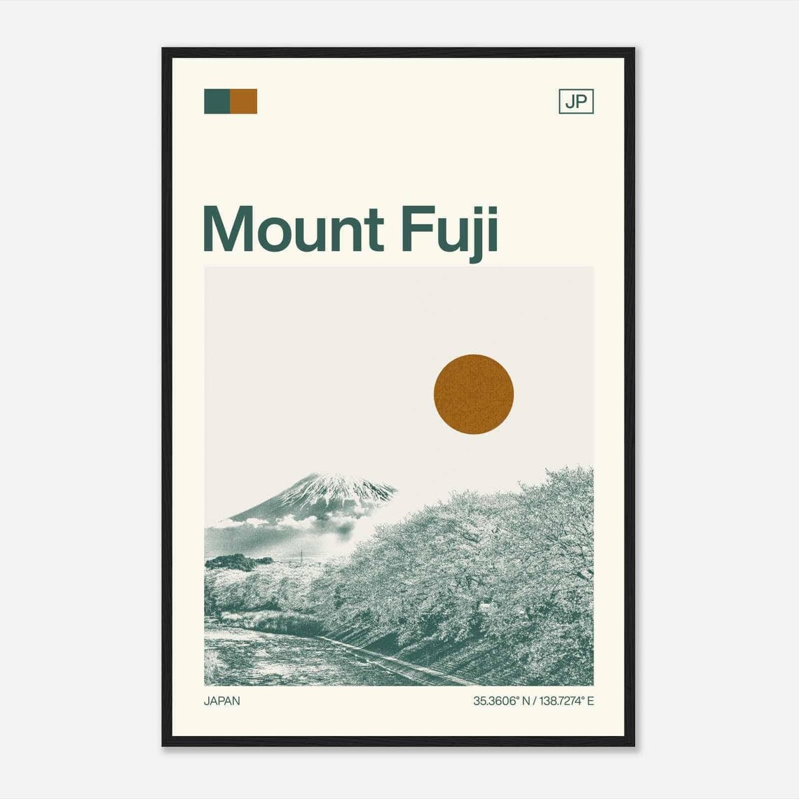 Mount Fuji Japan Cherry Blossom Snow Peak Minimalist Travel Poster