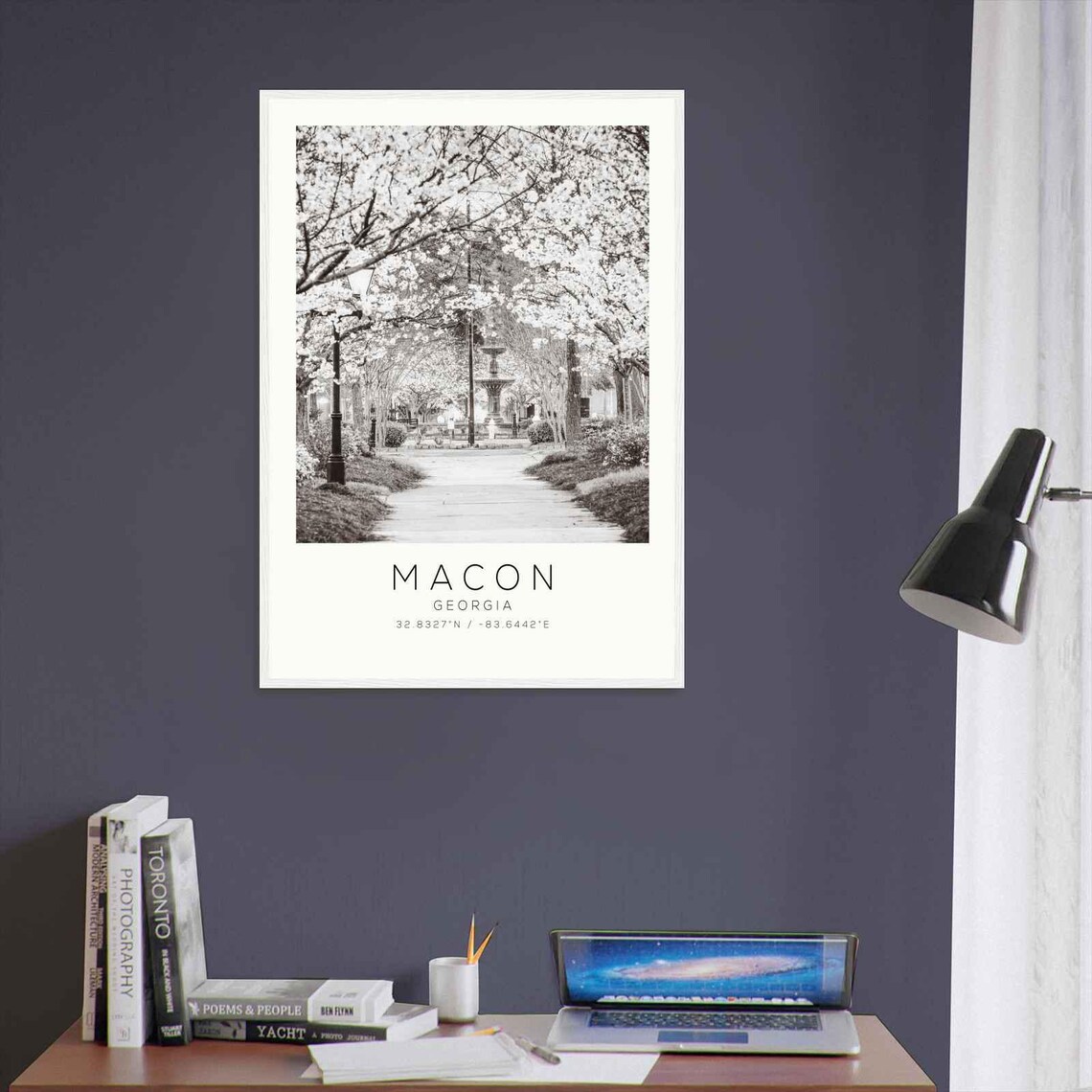 Macon Georgia Cherry Blossom Park Fountain Black And White Poster - Image 3