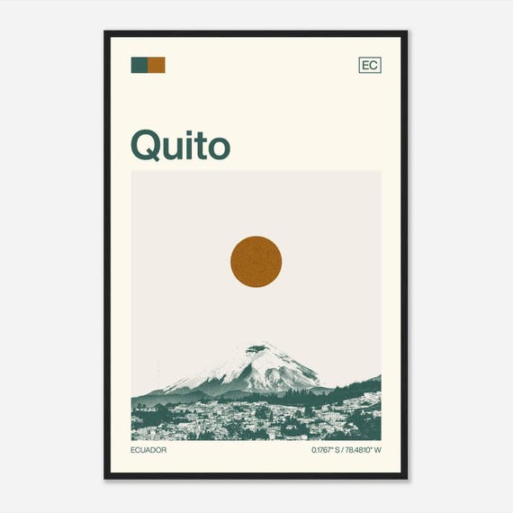 Quito Ecuador Minimalist Monochrome Travel Photo Poster