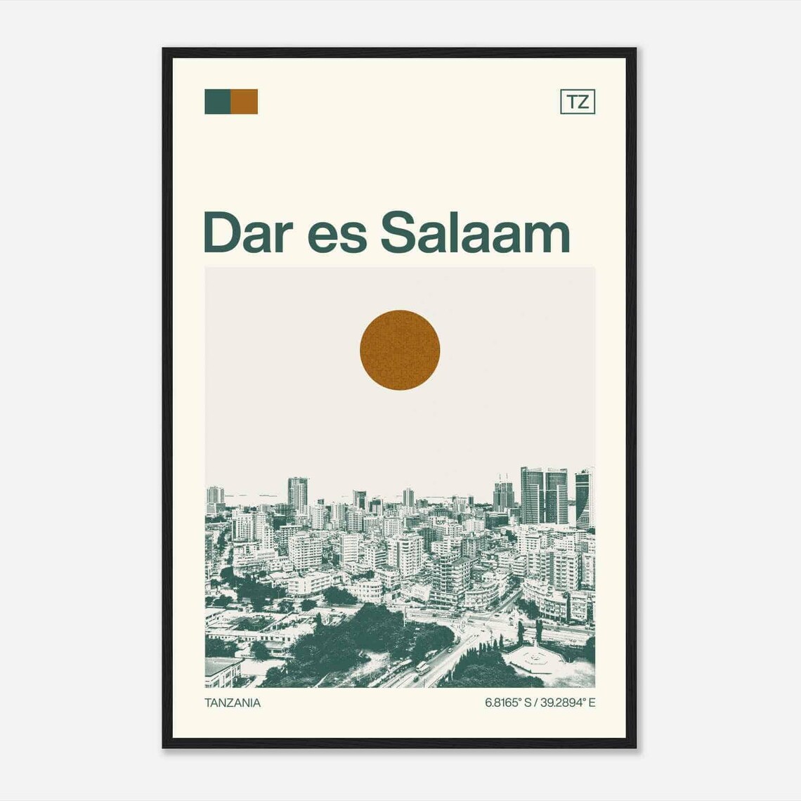 Dar es Salaam Tanzania City Skyline Aerial Minimalist Travel Poster