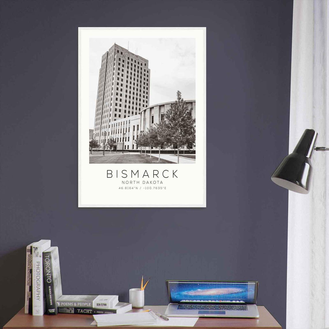 Bismarck North Dakota Art Deco Capitol Tower Black White Travel Poster - Image 3