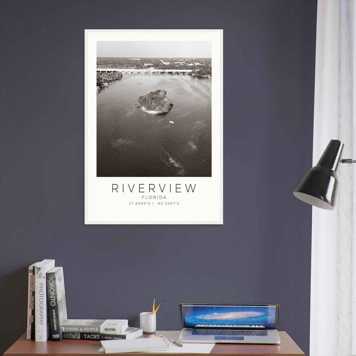 Riverview Florida River Island Aerial Black and White Photo Poster - Image 3