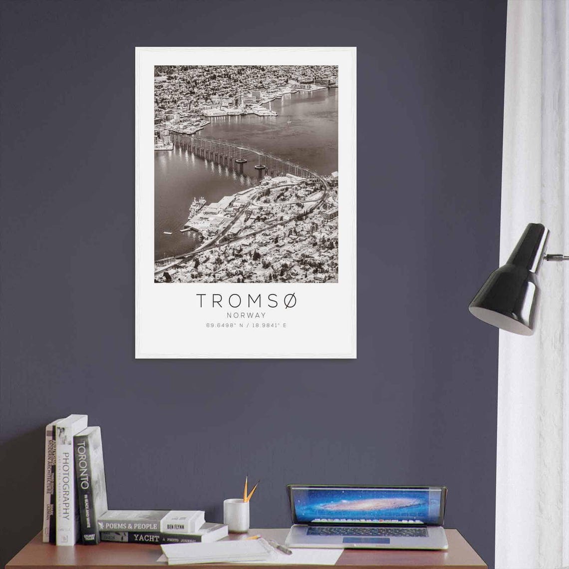Tromso Norway Snowy City Aerial Bridge View Black White Poster - Image 3