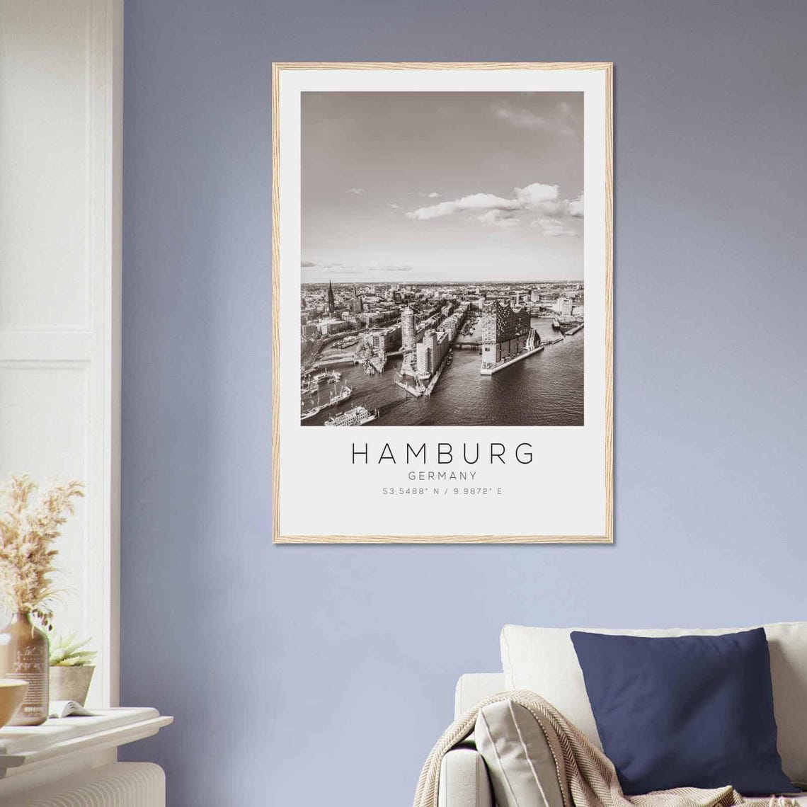 Hamburg Germany Black and White Harbor Aerial View Travel Poster - Image 2