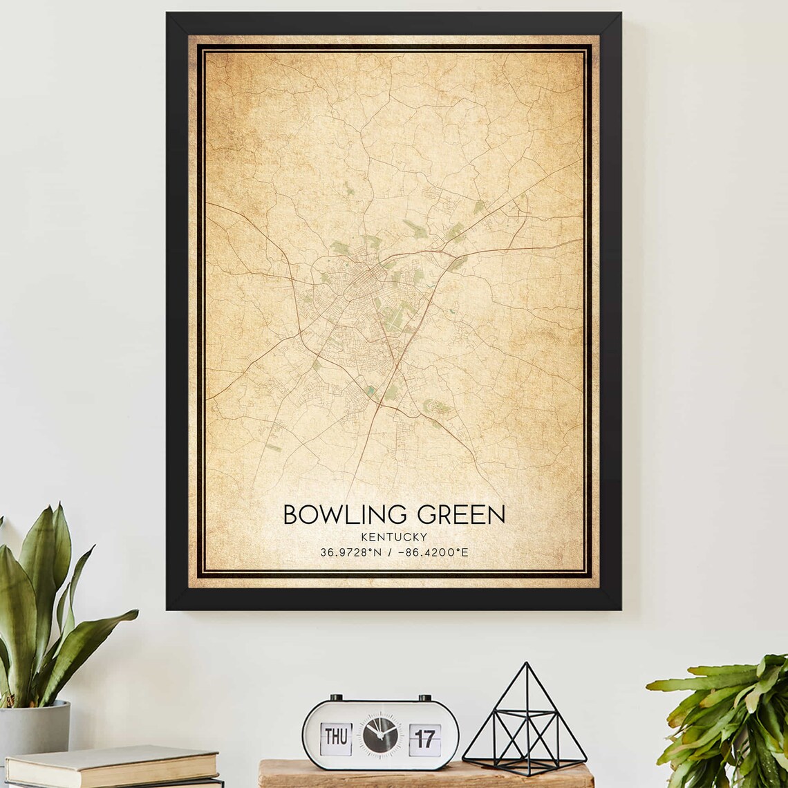 Vintage Bowling Green Kentucky Southern Town Street Map Poster