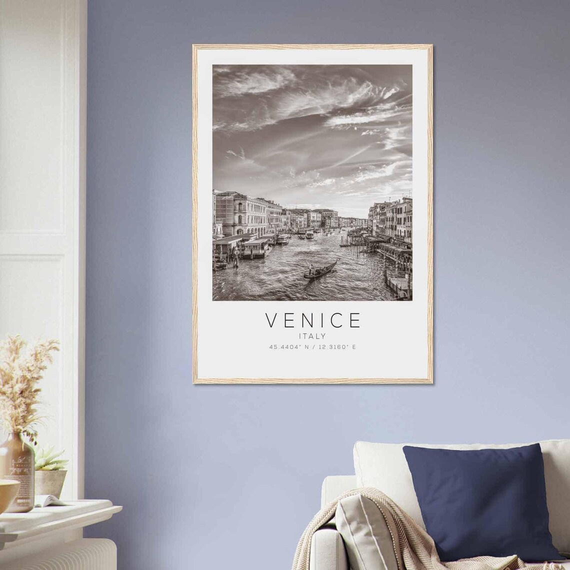 Venice Italy Grand Canal Gondola Boats View Black White Poster - Image 2