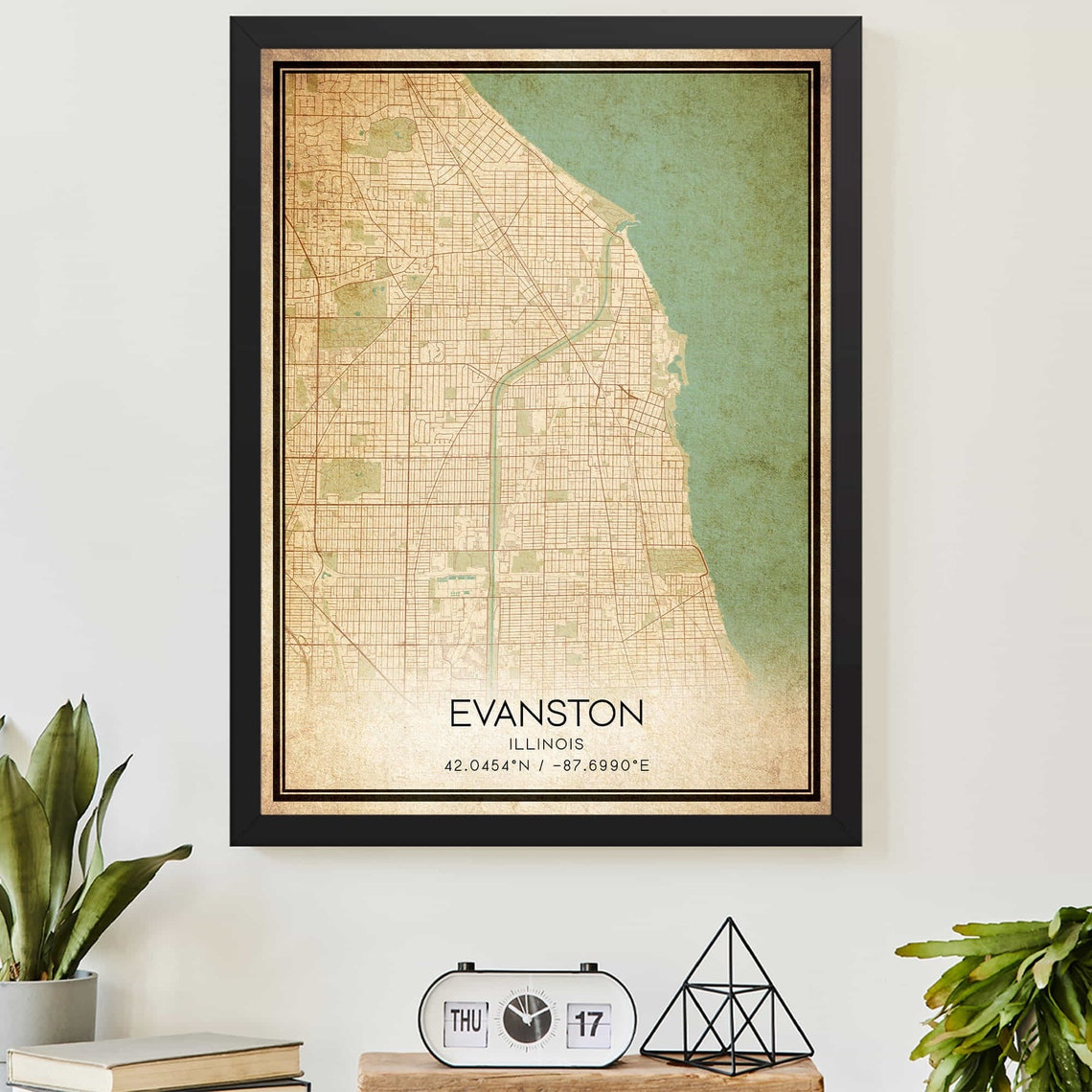 Evanston Illinois Vintage Map Print Custom Hometown Wall Decor