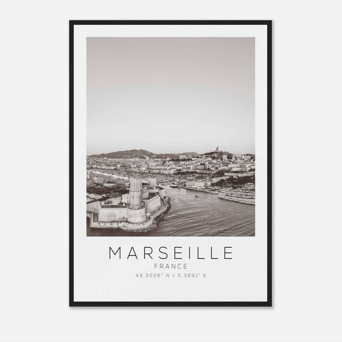 Marseille France Travel Photo Poster Bw Marseille Travel Print Minimalist Travel Poster Print