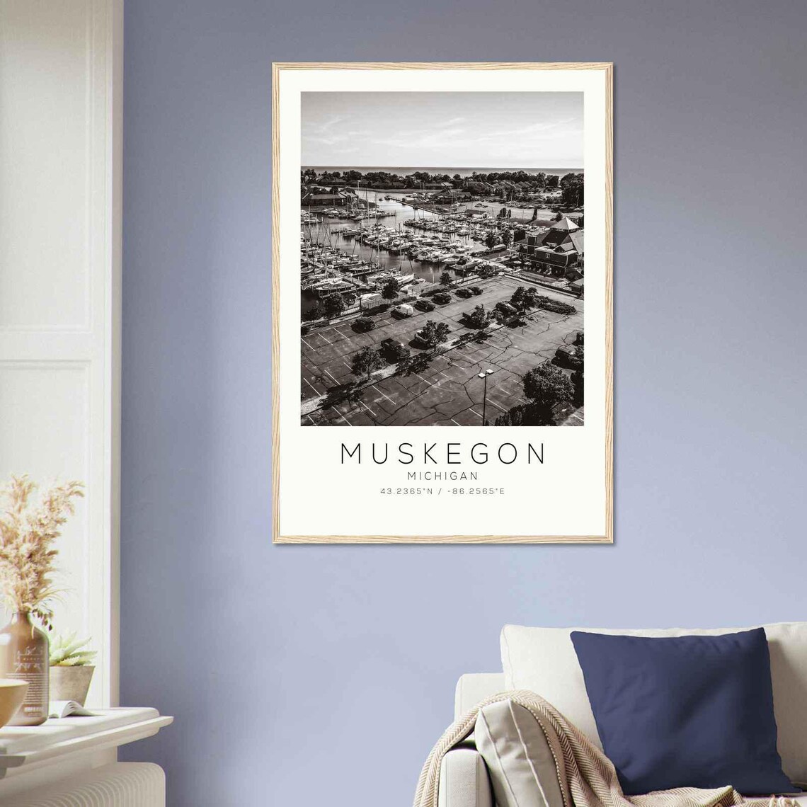 Muskegon Michigan Marina Harbor Aerial Minimalist Travel Poster - Image 2