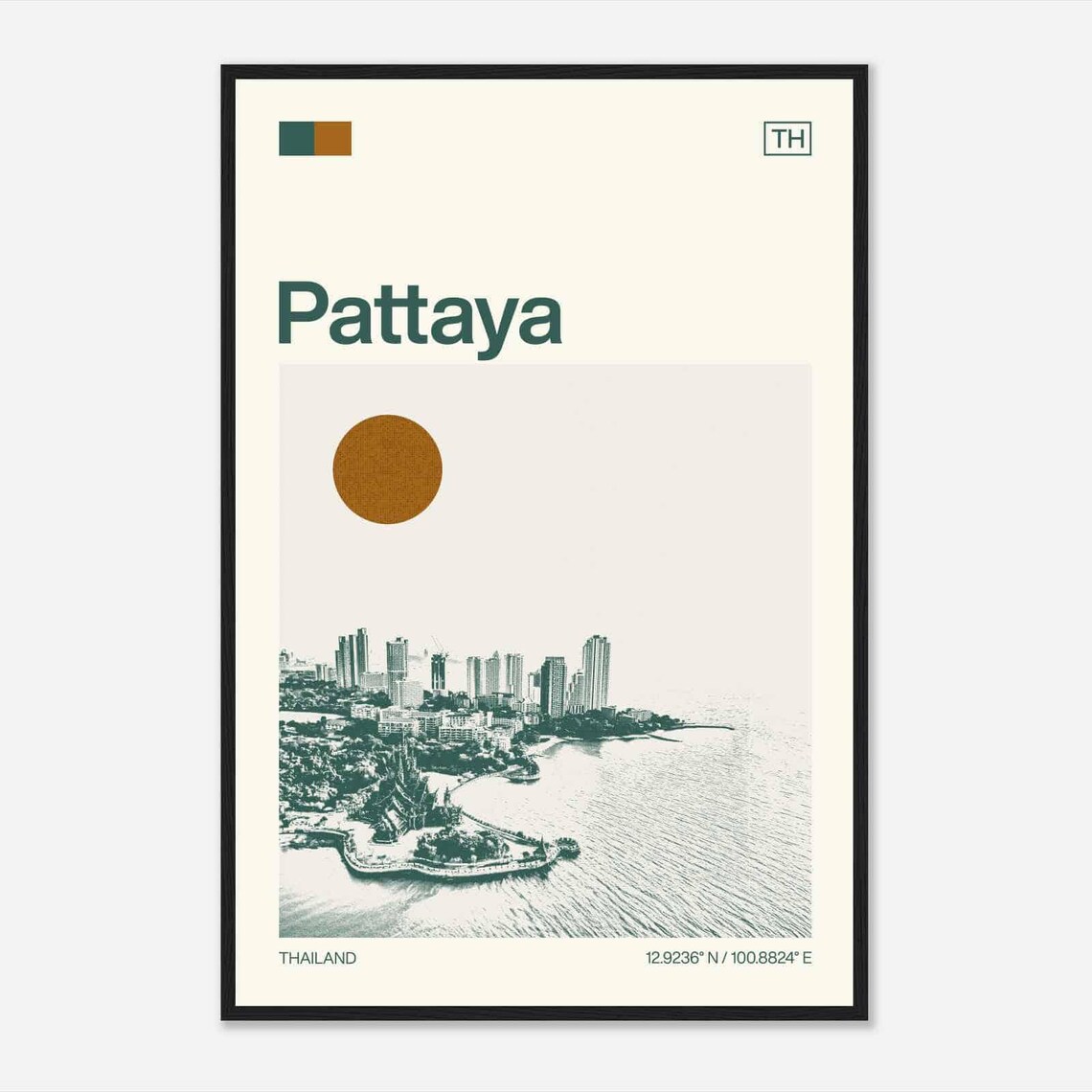 Pattaya Thailand Beach Bay City Skyline Minimalist Travel Poster