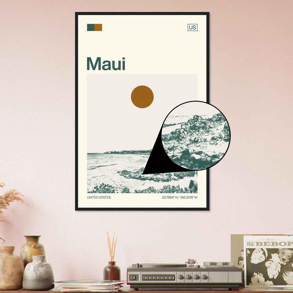 Maui USA Modern Minimalist Tropical Beach Coastline Art Poster - Image 4