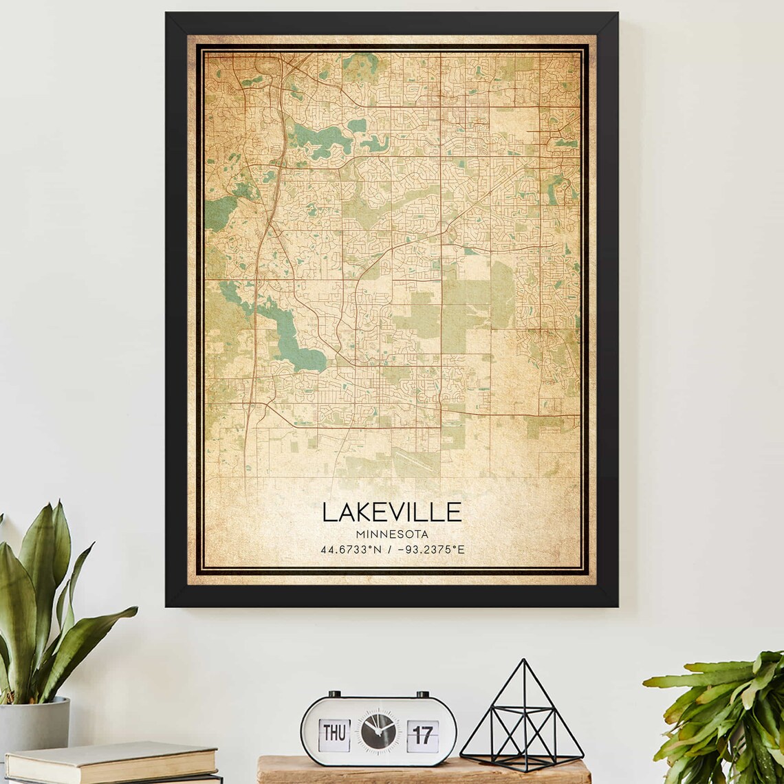 Vintage Lakeville Minnesota City Street Map Antique Style Poster