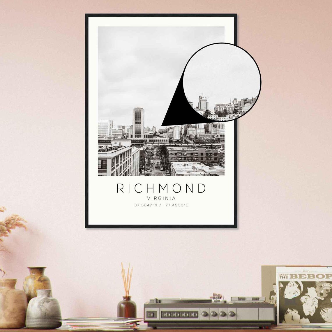Richmond Virginia Downtown Street View Black and White Photo Poster - Image 4