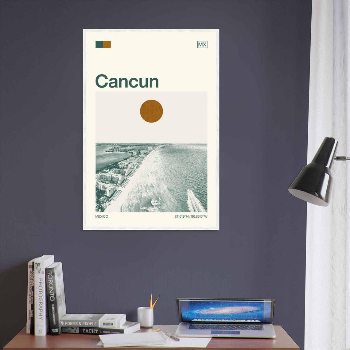 Cancun Mexico Beach Aerial Coastline Duotone View Art Poster - Image 3