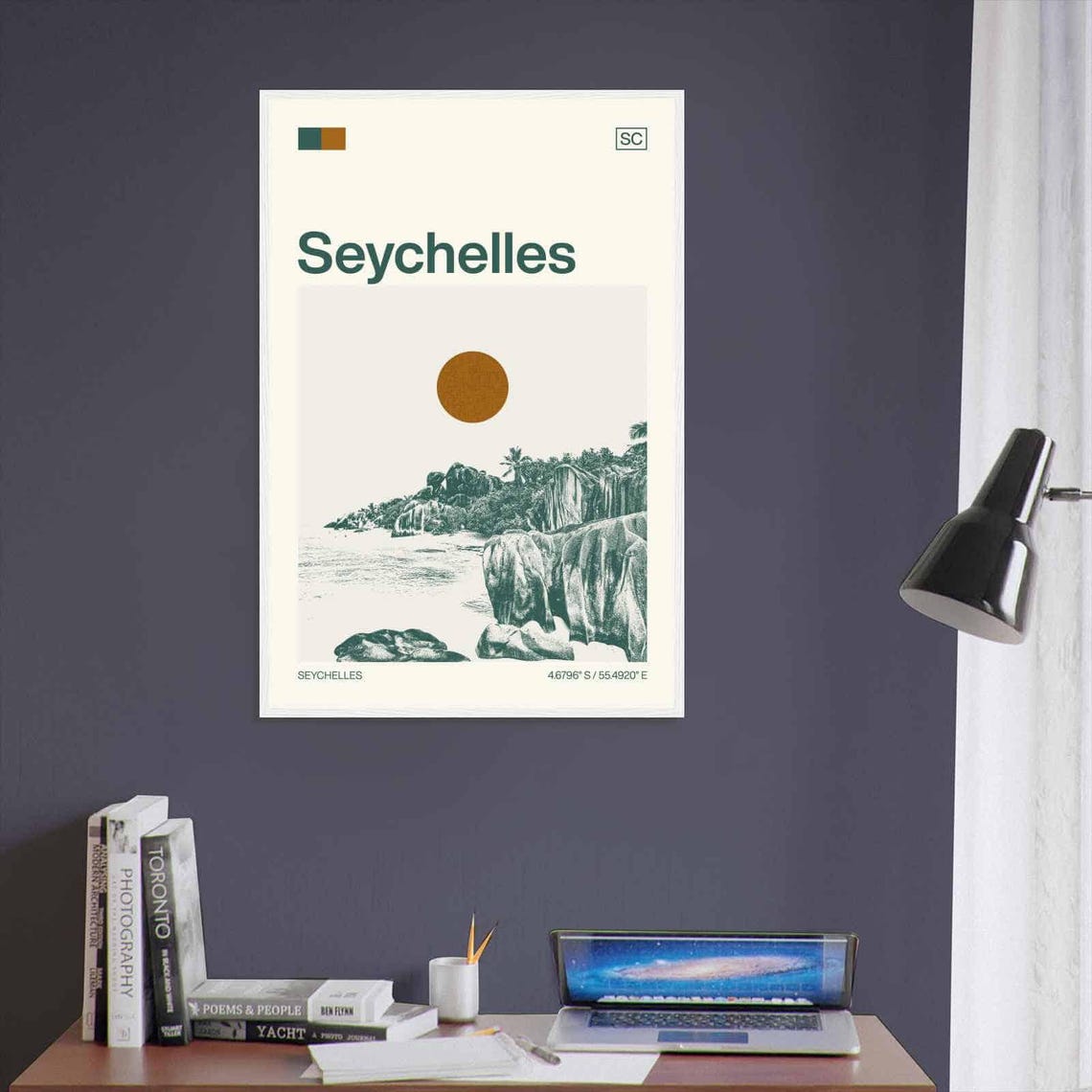 Seychelles Granite Boulder Beach Palm Sun Duotone Travel Poster - Image 3