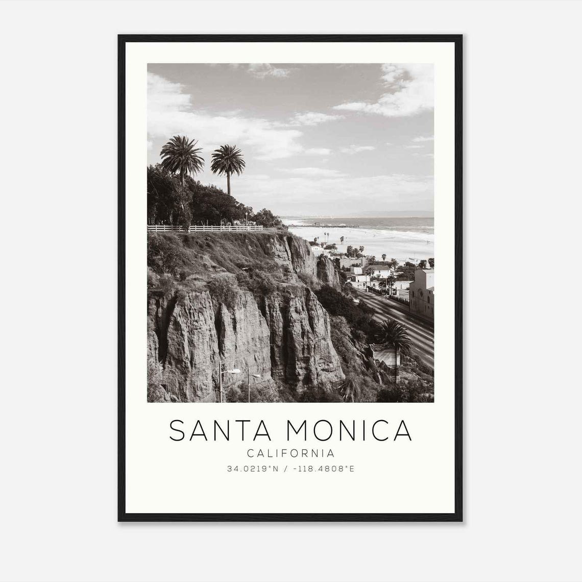 Santa Monica California Palisades Cliffs Palms Minimalist Photo Poster