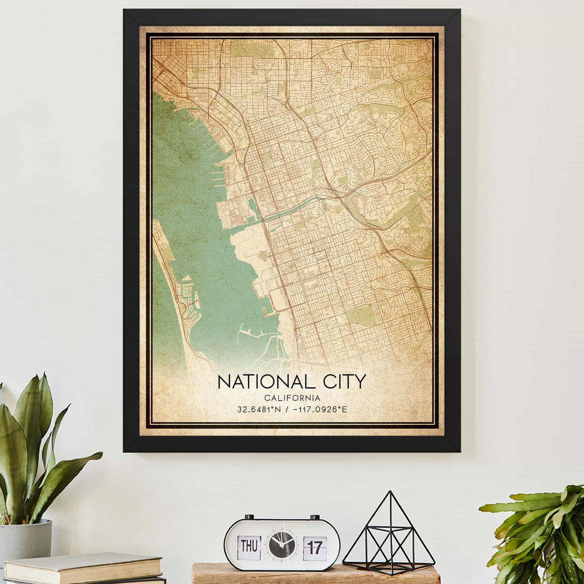 Vintage National City California Street Map Coordinates Poster