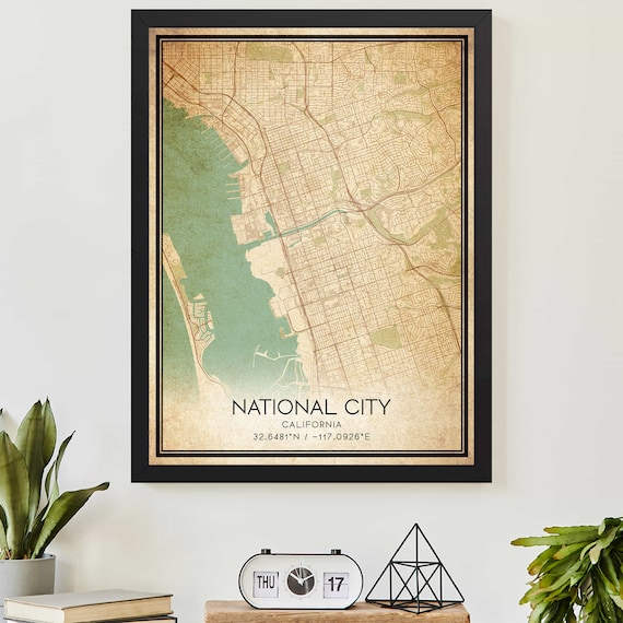 Vintage National City California Street Map Coordinates Poster