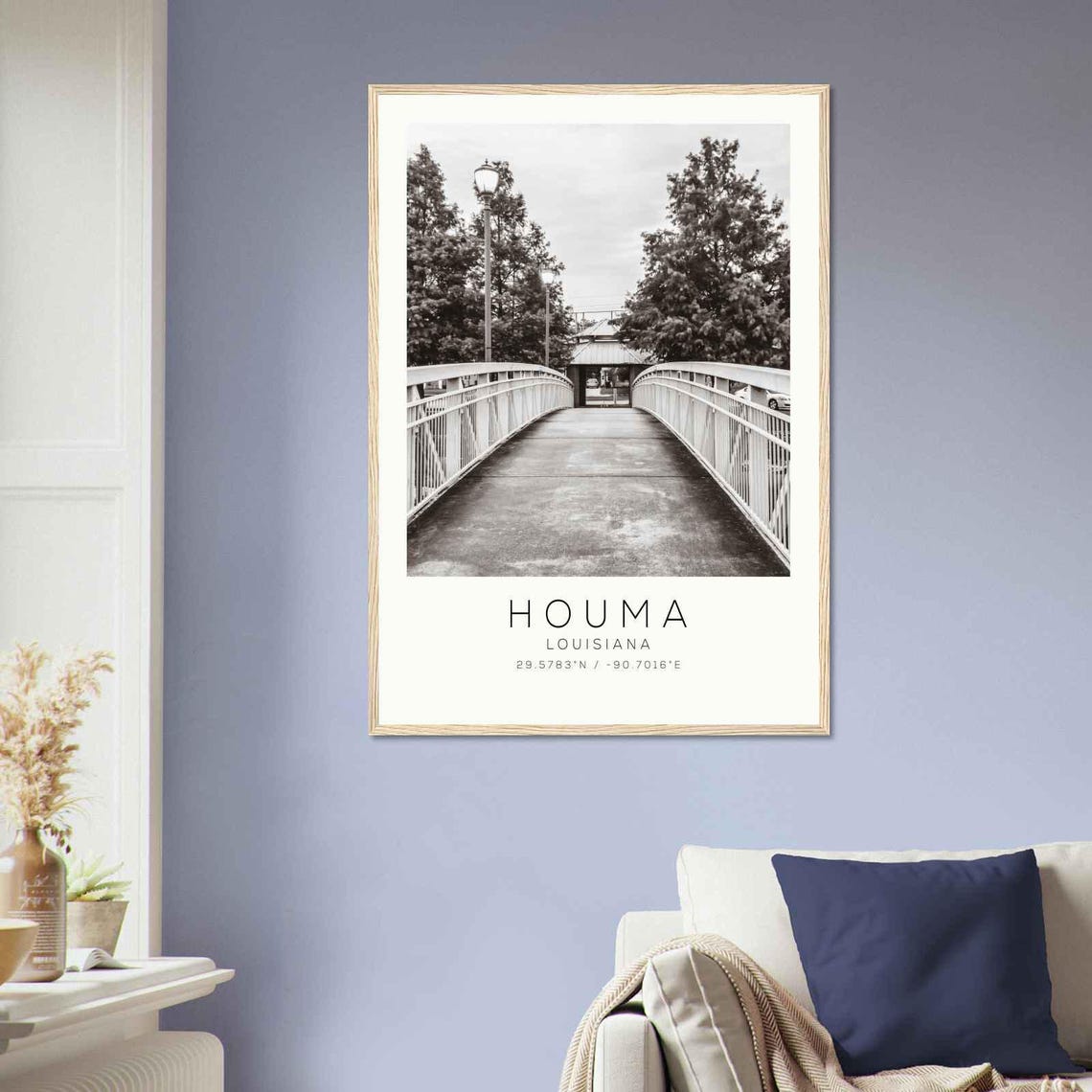 Houma Louisiana Park Footbridge Lamp Posts Black White Travel Poster - Image 2
