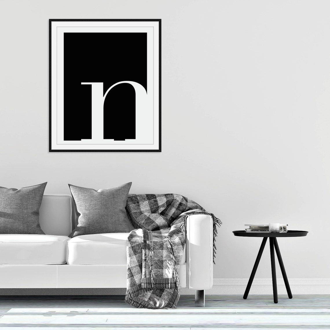 Lowercase N Letter Black White Bold Serif Typography Art Poster - Image 2