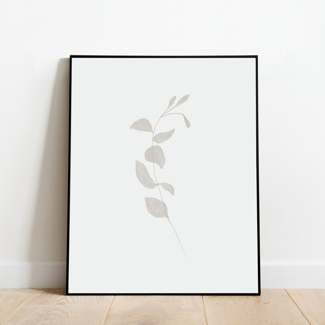 Boho Botanical Gray Eucalyptus Sprig Minimalist Neutral Framed Print - Image 4