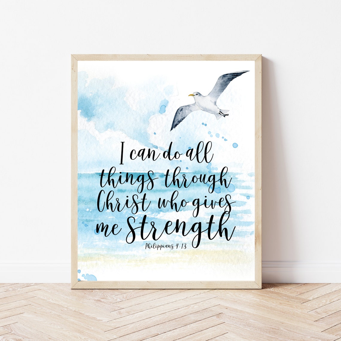 I Can Do All Things Through Christ Beach Watercolor Bible Poster