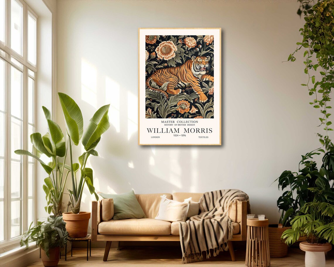 William Morris Growling Tiger Print Vintage Floral Textile Art