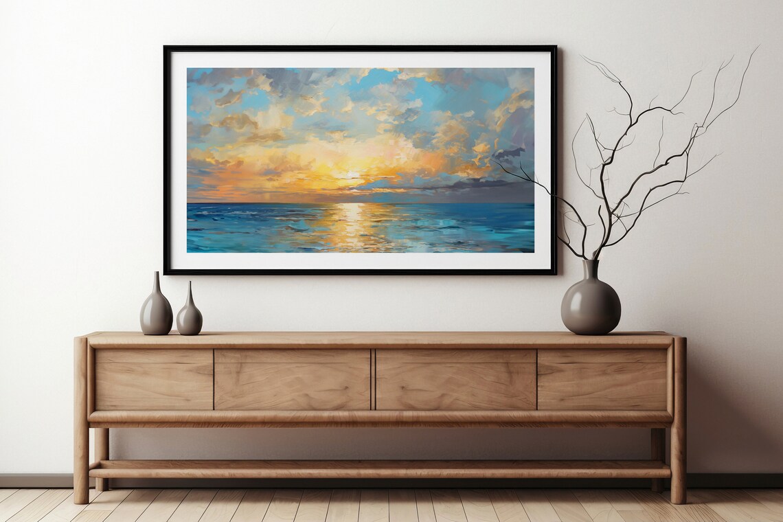 Moody Seascape Print Abstract Sunset Horizon Wall Art