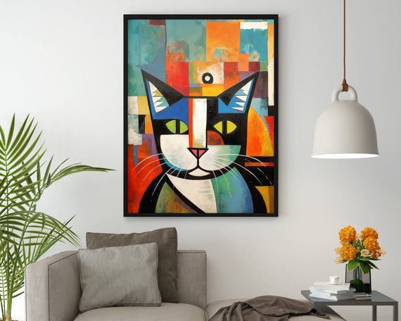 Picasso Style Cat Poster Vintage Wall Art Print