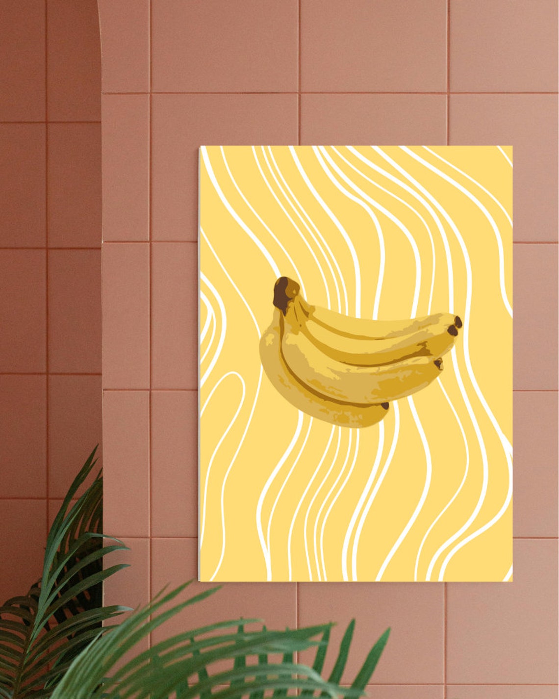 Groovy Banana Bunch Illustration Retro Yellow Wavy Kitchen Art Poster - Image 5