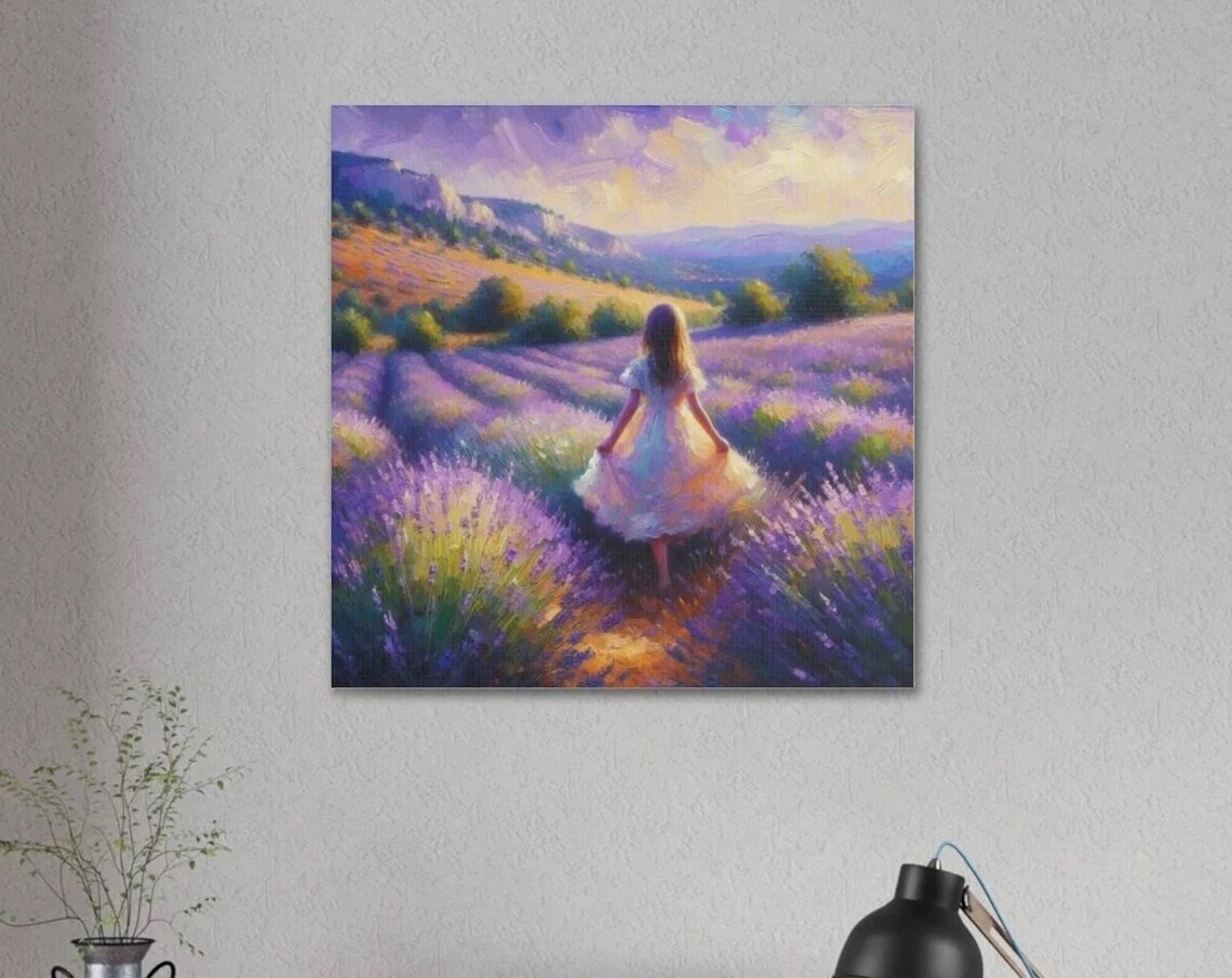 Girl in Lavender Field Sunset Provence Purple Flower Wall Poster